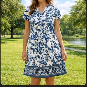 Wiholl Floral Blue and White Dress Sz L